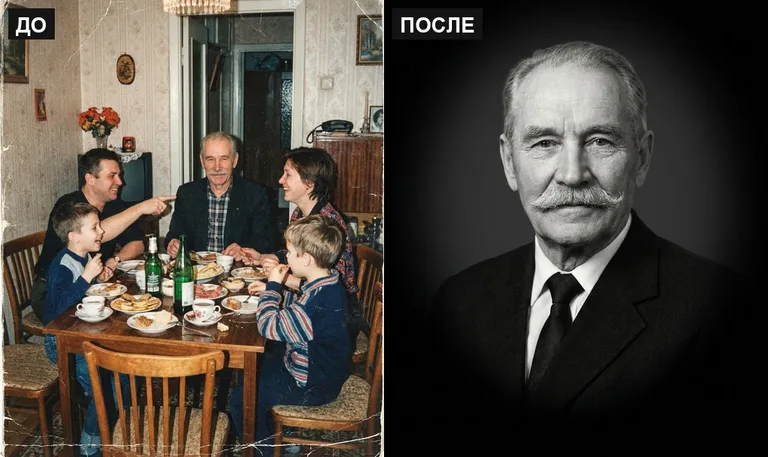 Ретушь фото на памятник — выделение из группового: до и после в Якутске