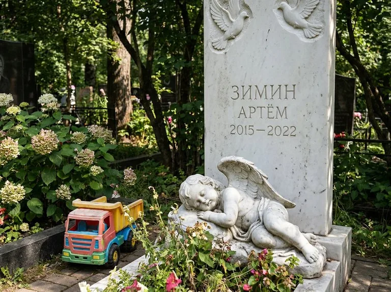 Спящий ангелочек на детском памятнике в Якутске
