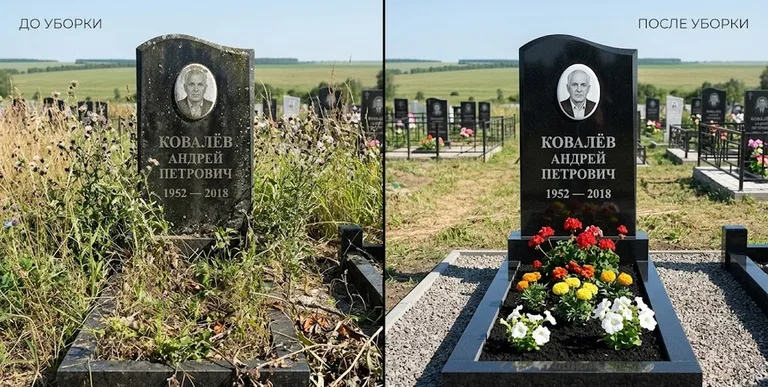 Уборка могилы до и после — ухоженный участок в Якутске