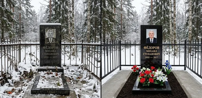 Диптих №20: тротуарная плитка вокруг памятника отмыта аппаратом высокого давления в Якутске