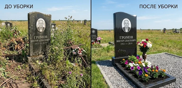 Уборка участка с обелиском до и после в Якутске