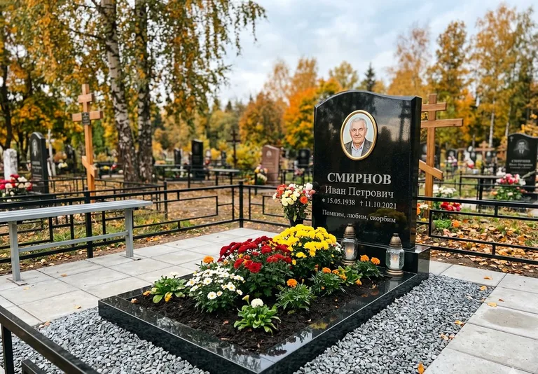 Ухоженная могила после уборки и мойки памятника в Якутске