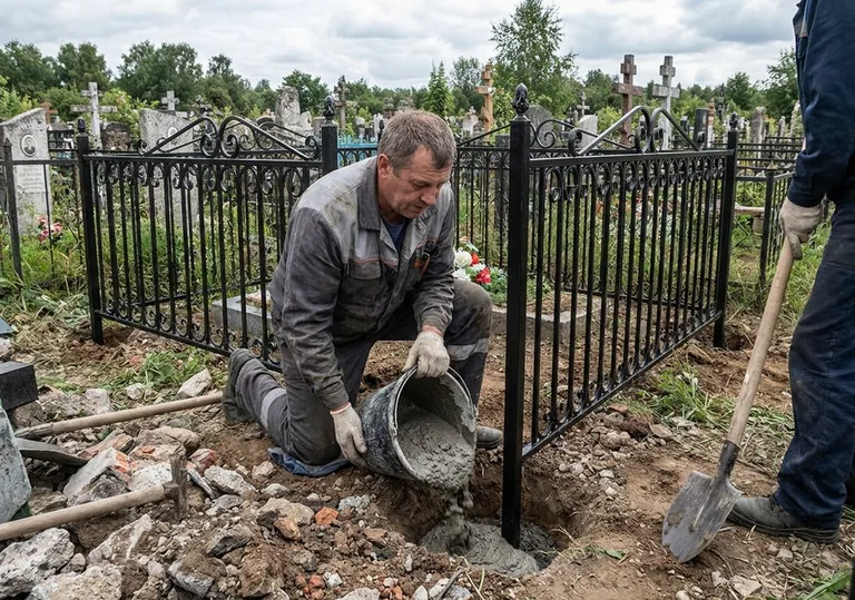 Установка ограды бетонированием ножек в грунт в Якутске