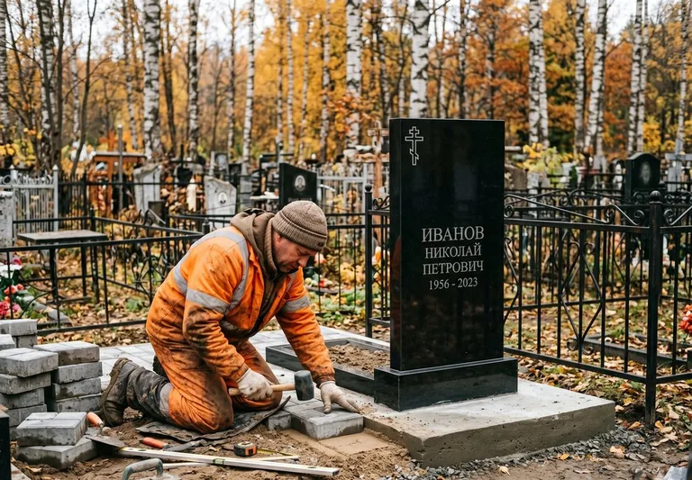 Благоустройство могилы: укладка плитки и ограда
