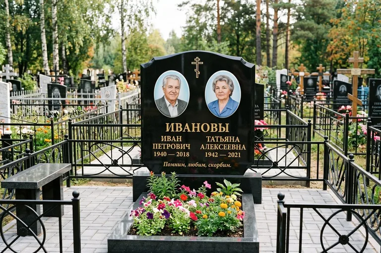 Установка памятника на бетонное основание с цоколем и цветником в Якутске