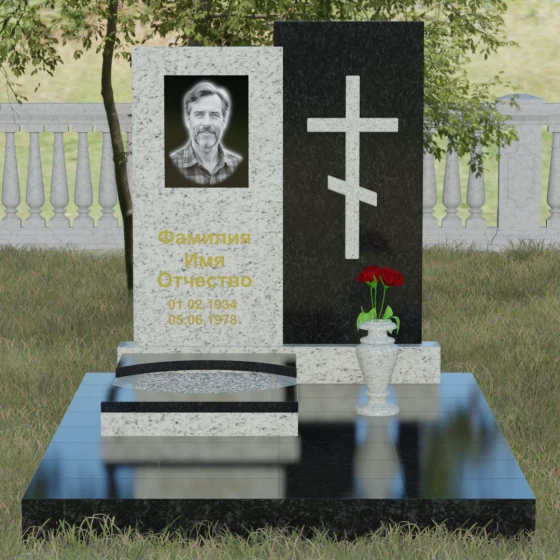 Гранитный монумент с православным крестом, гранит Мансуровский, вид 2