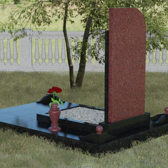 Гранитный памятник с плавной волной и восьмиконечным крестом, гранит Лезниковский, вид 3
