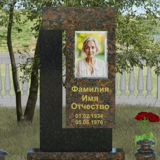 Надгробие с Г-образными блоками и зеркальной полировкой, гранит Дымовский