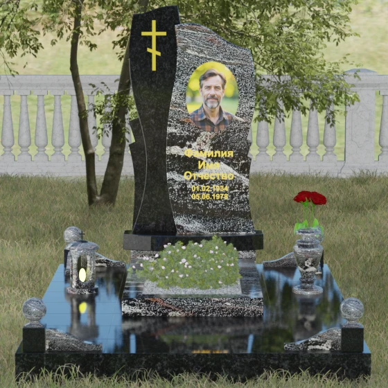 Вертикальная стела с волной и крестом, гранит амфиболит, вид 2