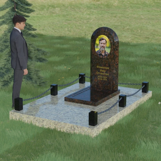 Гранитный памятник — арка с овальной нишей, гранит Дымовский, вид 4, в Якутске