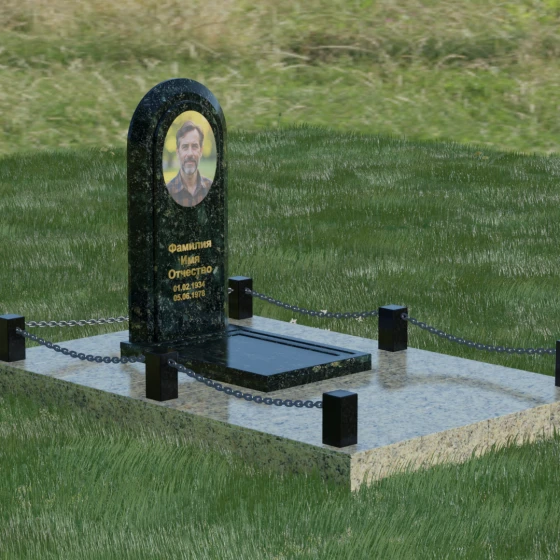 Гранитный памятник — арка с овальной нишей, гранит Балтик грин, вид 5, в Якутске