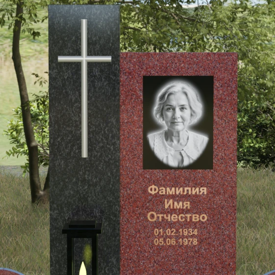 Комбинированный памятник с крестом, европейский дизайн, гранит Лезниковский, в Якутске