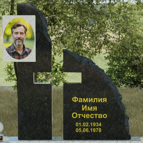 Мемориальный комплекс с асимметричной стелой и рельефом «скала», гранит Мансуровский