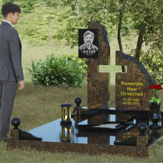 Мемориальный комплекс с асимметричной стелой и рельефом «скала», гранит Габбро-диабаз, вид 4