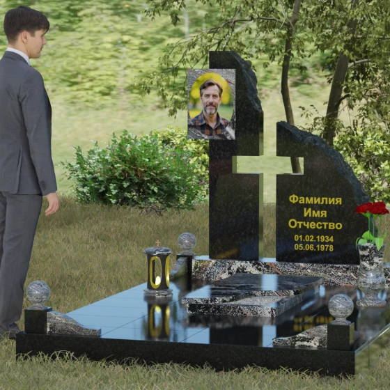 Мемориальный комплекс с асимметричной стелой и рельефом «скала», гранит амфиболит, вид 4