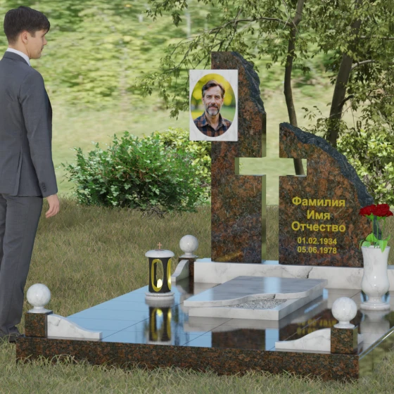 Мемориальный комплекс с асимметричной стелой и рельефом «скала», мрамор Тассос, вид 4