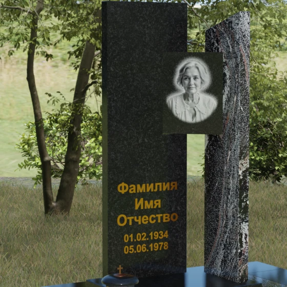 Вертикальный памятник со ступенчатым вырезом, гранит Габбро-диабаз