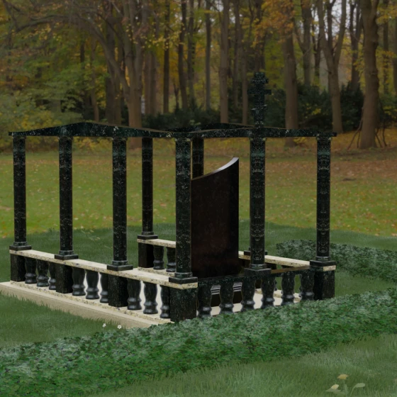 Элитный гранитный памятник с колоннадой, гранит Балтик грин, вид 3