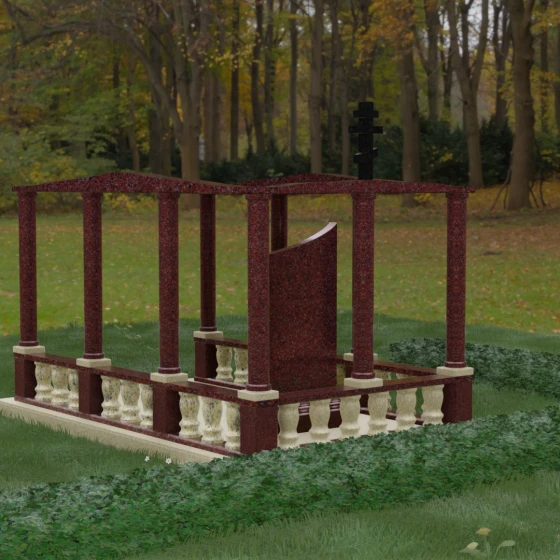 Элитный гранитный памятник с колоннадой, гранит Лезниковский, вид 3