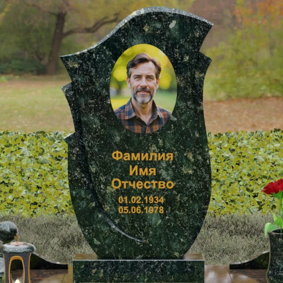 Эксклюзивное надгробие с объемной резьбой, гранит Балтик грин, в Якутске