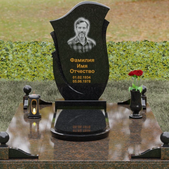 Эксклюзивное надгробие с объемной резьбой, гранит Габбро-диабаз, вид 2, в Якутске