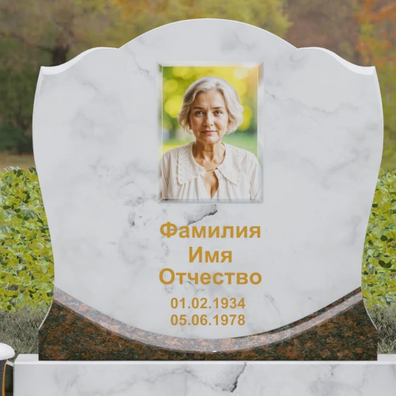 Мемориал с навершием в форме волны из гранита, мрамор Тассос, в Якутске