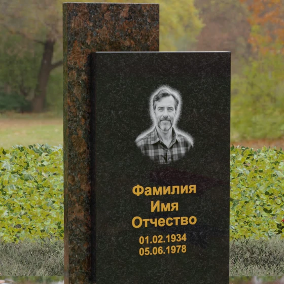 Вертикальный гранитный памятник с православным крестом, гранит Габбро-диабаз, в Якутске