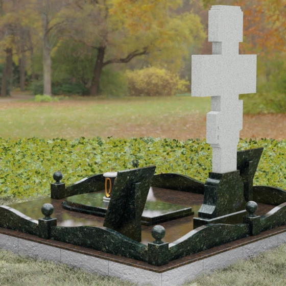 Элитный памятник с барельефом Распятия, гранит Балтик грин, вид 3