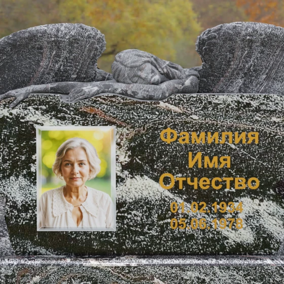 Горизонтальный памятник с фигурой ангела, гранит амфиболит