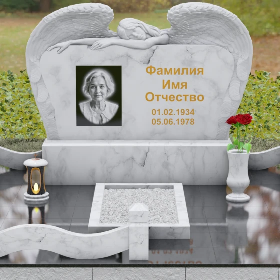 Горизонтальный памятник с фигурой ангела, мрамор Тассос, вид 2