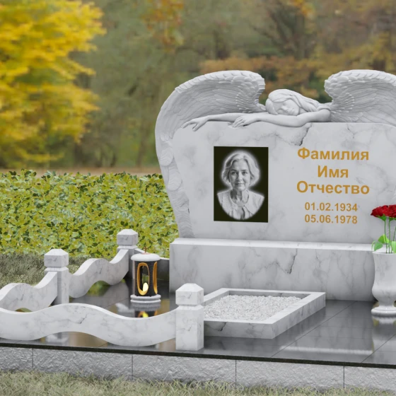 Горизонтальный памятник с фигурой ангела, мрамор Тассос, вид 4