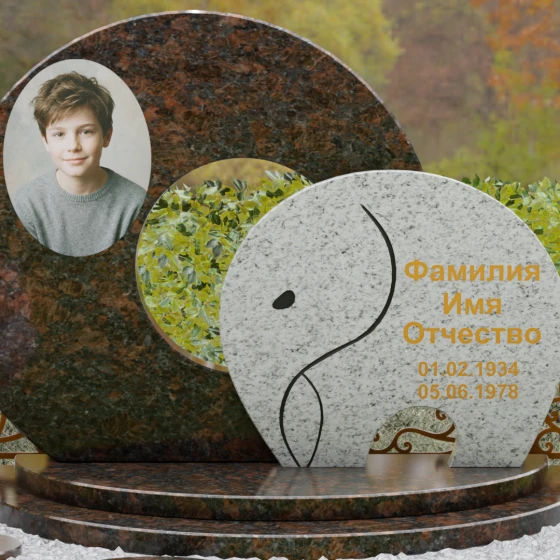 Мемориальный комплекс с дисками и резьбой, гранит Дымовский