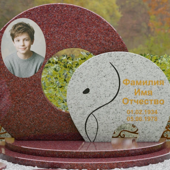 Мемориальный комплекс с дисками и резьбой, гранит Лезниковский