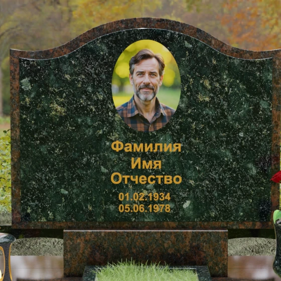 Комбинированное надгробие с трехуровневой волной, гранит Балтик грин