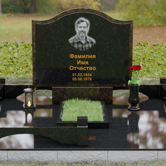 Комбинированное надгробие с трехуровневой волной, гранит Габбро-диабаз, вид 2