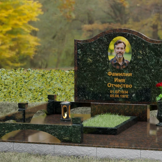 Комбинированное надгробие с трехуровневой волной, гранит Балтик грин, вид 4