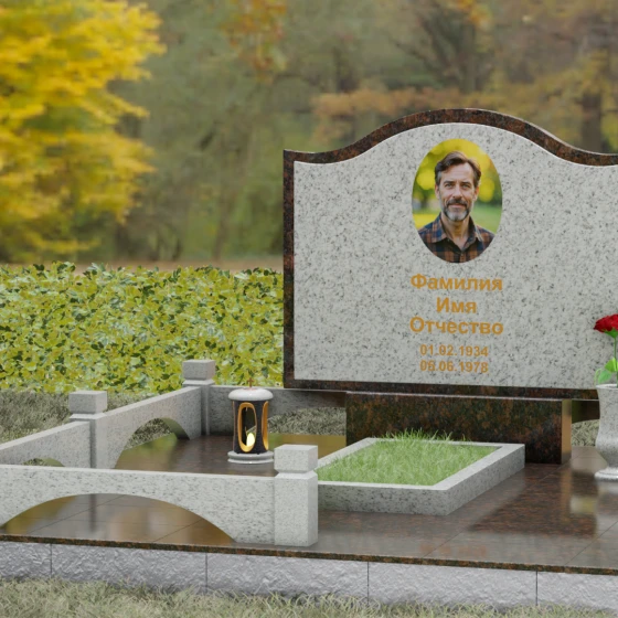 Комбинированное надгробие с трехуровневой волной, гранит Мансуровский, вид 4