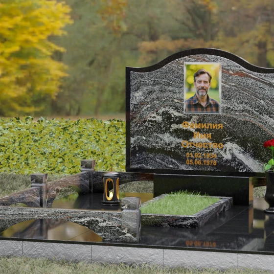 Комбинированное надгробие с трехуровневой волной, гранит амфиболит, вид 4