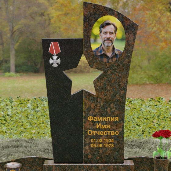 Гранитный монумент со звездой для военных, гранит Дымовский