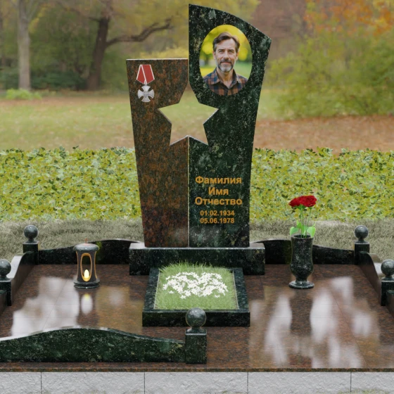 Гранитный монумент со звездой для военных, гранит Балтик грин, вид 2