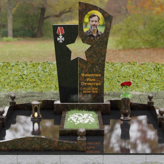 Гранитный монумент со звездой для военных, гранит Дымовский, вид 2