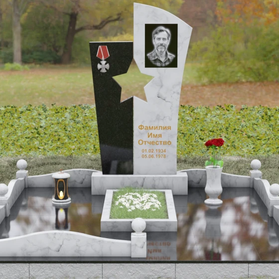 Гранитный монумент со звездой для военных, мрамор Тассос, вид 2