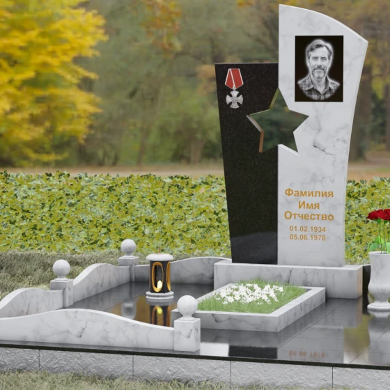 Гранитный монумент со звездой для военных, мрамор Тассос, вид 4