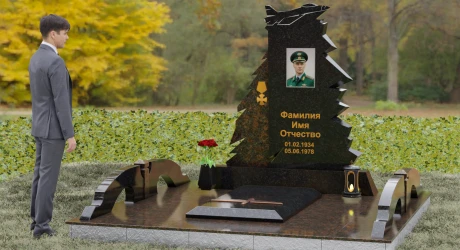 Памятник с техникой в комплекте с тумбой и цветником