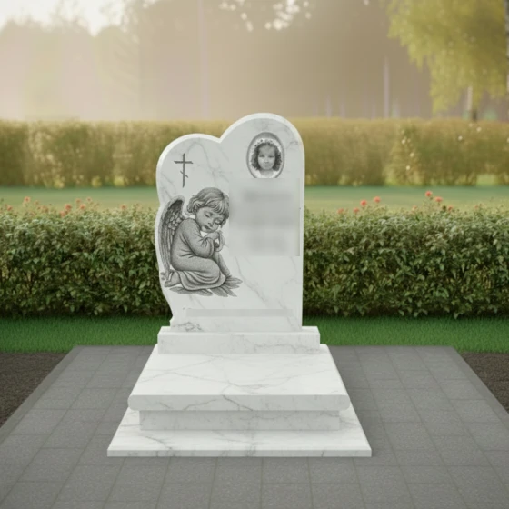 Гранитный вертикальный памятник с аркой и ангелом, мрамор Тассос