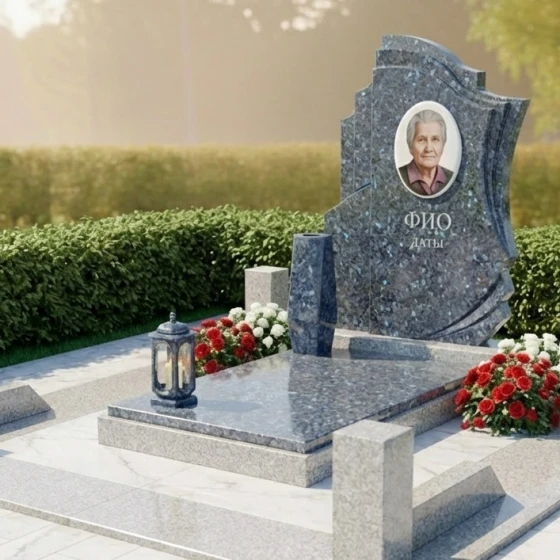 Мемориальная композиция с асимметричной стелой, гранит Блю Перл