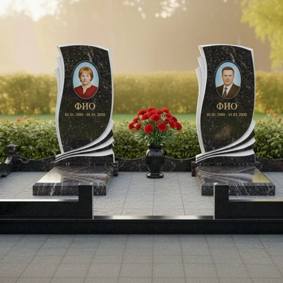 Двойной памятник с драпировкой из гранита, гранит амфиболит