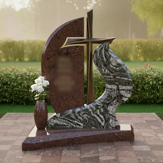 Монумент с волной и рельефным крестом, гранит Дымовский