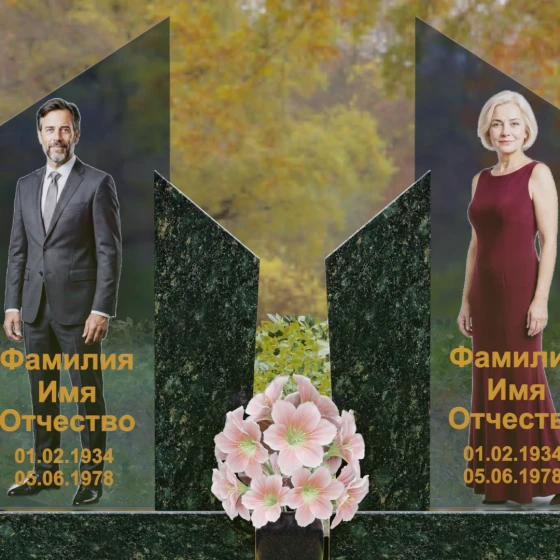 Памятник с вертикальными обелисками и V — образным вырезом, гранит Балтик грин, в Якутске