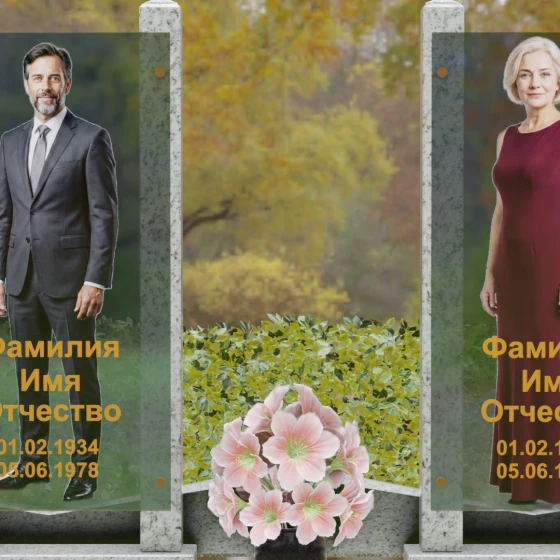 Вертикальный памятник из гранита со стеклянными панелями, гранит Мансуровский, в Якутске
